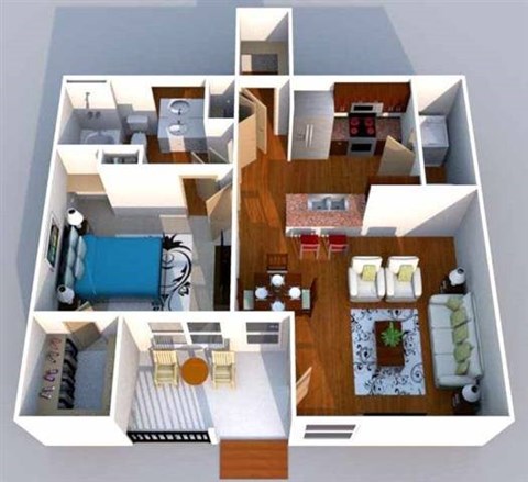 Floor plan for 1 bed, 1 bath, 756 sqft